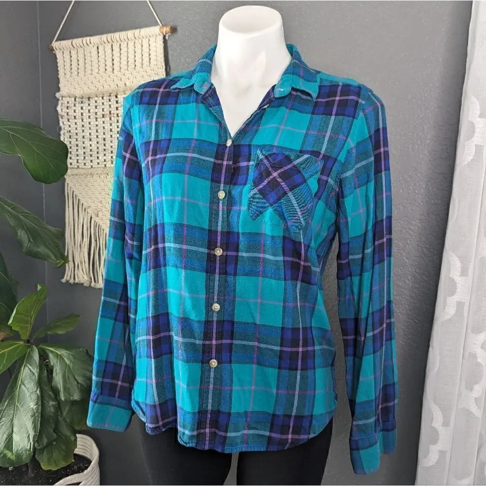 AE AMERICAN EAGLE OUTFITTERS Teal Plaid Button Down